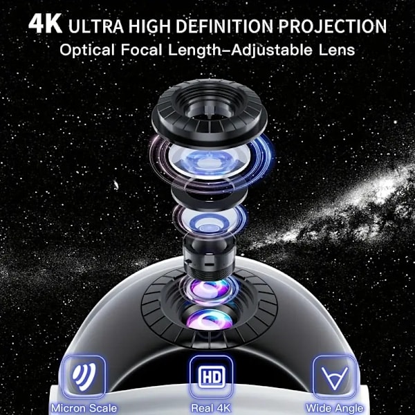 Galaxy Rocket Astronaut Projeksjonslampe med 12+1 Utskiftbare Filmer, 360° Roterende Linse - Perfekt for Stue, Soverom, Spilleområde - USB
