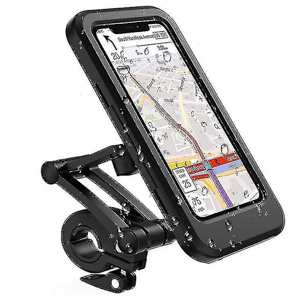 XJ-Motorsykkel- og sykkelmobilholder - Universal vanntett motorsykkelmobilholder med justerbar berøringsskjerm 360 graders rotasjon