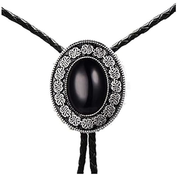 XJ-Bolo Tie, Håndlavet Rund Western Denim Bolo Tie Sort