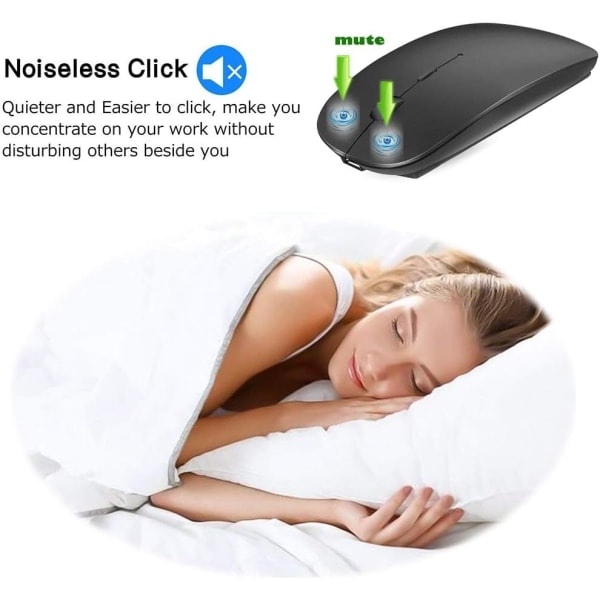 Genopladelig Bluetooth-mus til MacBook Pro/MacBook Air/iPad, trådløs mus til bærbar computer/notebook/PC/Chromebook (sort)
