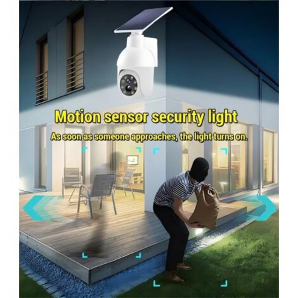 Ultra Bright 360 Graders Solar Floodlight, Virtuell CCTV-kamera, Utomhus Rörelsesensor, IP66 Vattentät Floodlight, Trådlös Falsk PTZ Dome-kamera för P