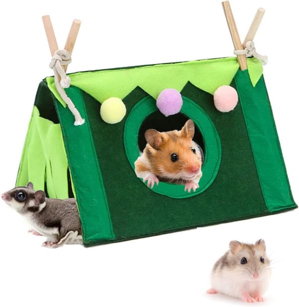 Træ Trekantstelt til Små Dyr, Marsvin & Hamster Gemmested, Grøn