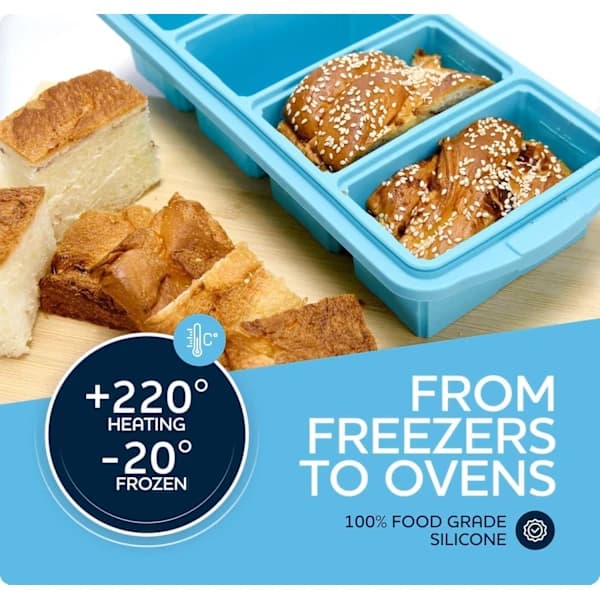 2-pack silikonform för frys med lock - Behållare för frysning av soppa - Stor isbitsform (Blå)