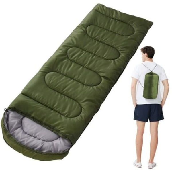 Grøn Sovepose 1,3 kg, Komfortabel Ekstra Stor Størrelse 180x75 cm, Velegnet til Voksne, Vandtæt Sovepose med Kompressionslommer, 3 Sæsoners Søvn