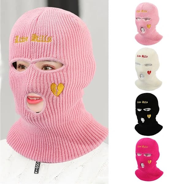 Ullstickad mössa skidmask VIT Vit