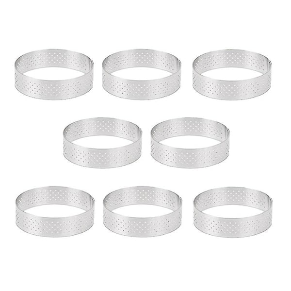 8 stk. 8 cm Tærteringe i Rustfrit Stål, Fransk Dessertmousse, Frugttærte, Tærtering, Quicheform (haoyi)
