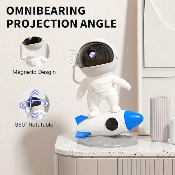 Galaxy Rocket Astronaut Projeksjonslampe med 12+1 Utskiftbare Filmer, 360° Roterende Linse - Perfekt for Stue, Soverom, Spilleområde - USB