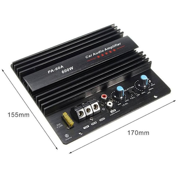 XJ-12v 600w Bilforstærkerkort Pa-60a Subwoofer Kredsløbsmodul Bil Effektforstærker, sort