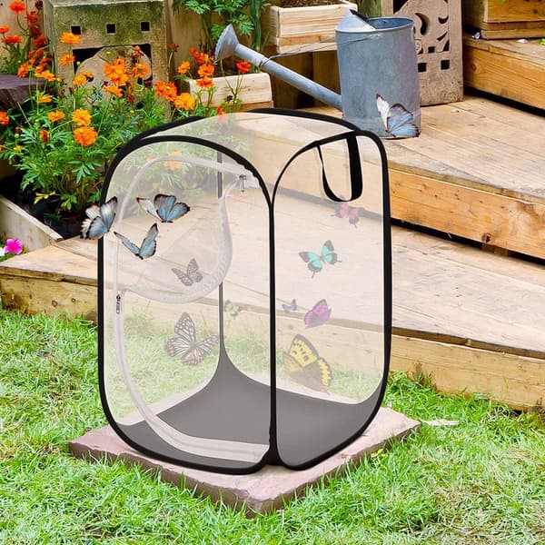 Sommerfuglehabitatbur, bærbart insektbur i polyesternet, åndbart foldbart design til børns haveopdagelse, 60 cm højt