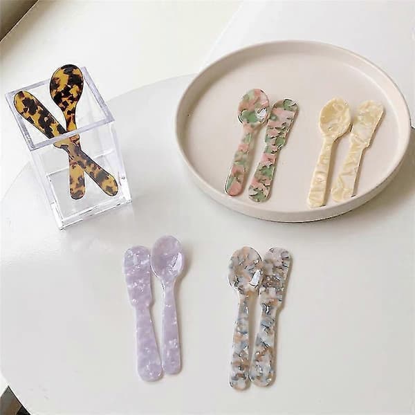 French Dessert Spoon Jam Butter Knife Tableware Plastic Spoon Lovely Tableware Sweet Spoon and Fork Set Japanese Korean Style Leopard Print set