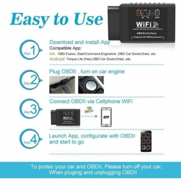 OBD2 Diagnostikverktyg Bil, Diagnostik Bil WiFi OBD Adapter Felkodsläsare Multimärke elm327 Diagnostikverktyg Motorsystem