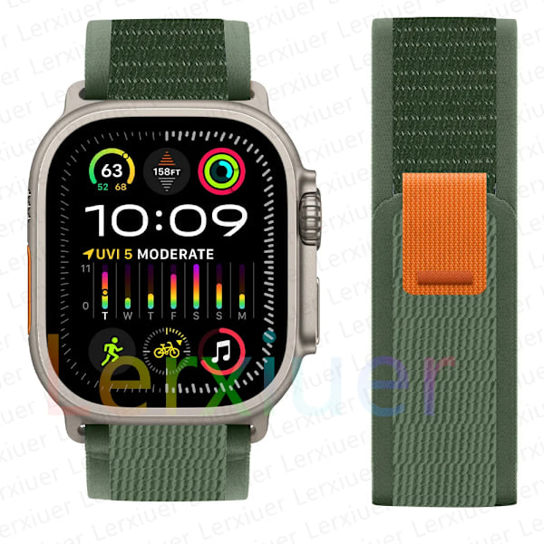 Trail-armbånd for Apple Watch Ultra 2, 49 mm, 44 mm, 45 mm, 40 mm, 41 mm, 38 mm, 42 mm, 45 44 mm armbånd iWatch serie 8 9 7 6 5 3 se, militærgrønn, arm...