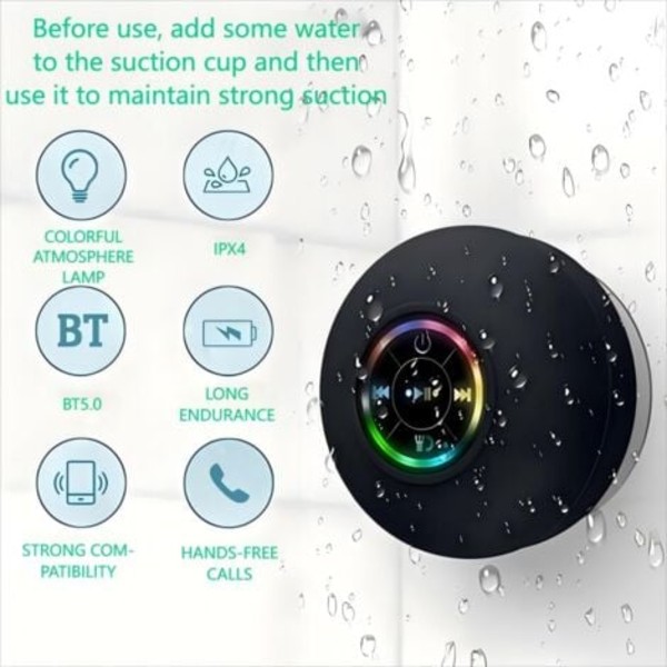 Bluetooth-duschhögtalare med sugpropp, vattentät och stänksäker, HD-ljudkvalitet, enkel parkoppling