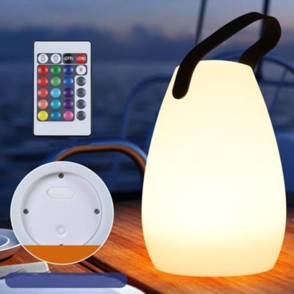 Genopladelig LED Bordlampe til Udendørs Brug, 16 Farver, Dæmpbar, Trådløs, med Fjernbetjening, Opladerkabel, 4 Lysstyrkeniveauer, IP44 Vandtæt, Id