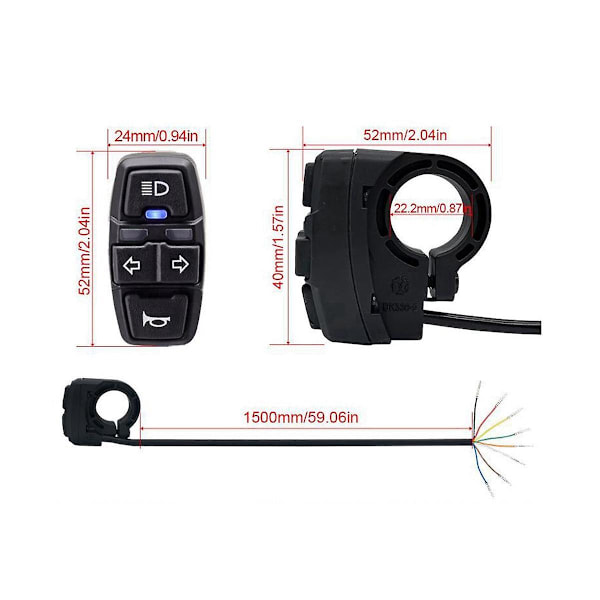 XJ-Ebike Bryter Dk336 Med Qd168 Frontlys C-05c Baklys S M Plugg Varsellys Blinklys Horn Eb