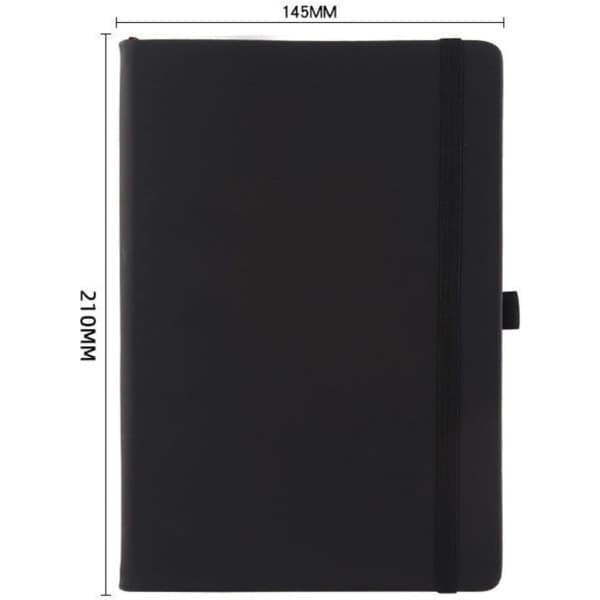 A5 Notebook with Lined Pages, Elastic Band, PU Leather, Classic Notebook, Medium Premium Lined Paper, Journal with 160 Pages (Black)