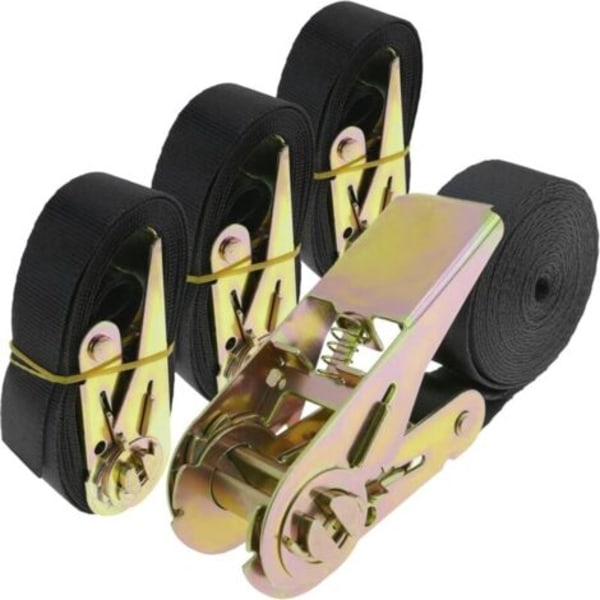 Set med 4 spännband med spärr 2,5 m x 25 mm 800 kg Svart