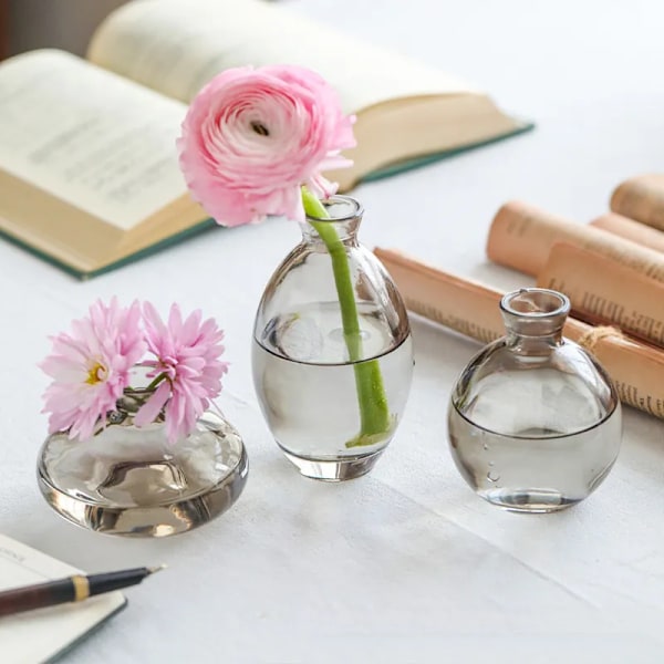 3 st Klar Färgglad Glas Mini Vaser Snittblommor Hydroponisk Minimalistisk Blomvas Prydnad Vas Blomsterarrangemang Behållare