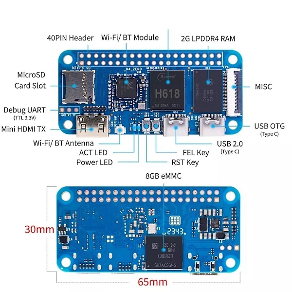 XJ-For Banana Pi - Zero Utvecklingskort H618 Fyrkärnig 2g Lpddr4 8g Emmc 2.4g/5g Wifi Bluetooth 4.2