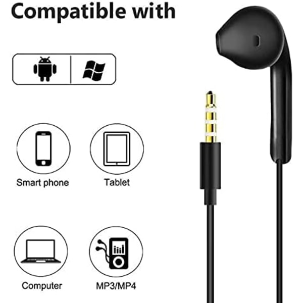 2-pack hörlurar, in-ear-hörlurar med kabel, brusreducerande headset med mikrofon, kompatibel med telefon, surfplatta, Samsung, Huawei