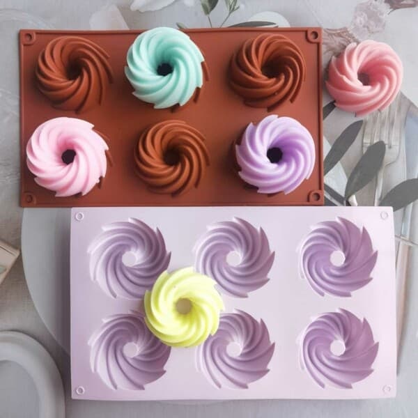 XJ-Silikone Lysform Stearinlys DIY 6 stk Spiraler Donuts
