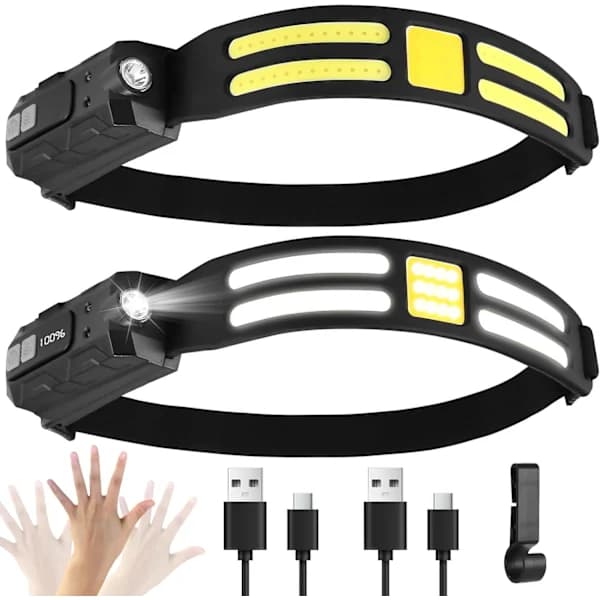 2 stk Oppladbare LED-hodelykter - Smart Sensor Digital Batteridisplay 0.09kg - Lette Hodelykter
