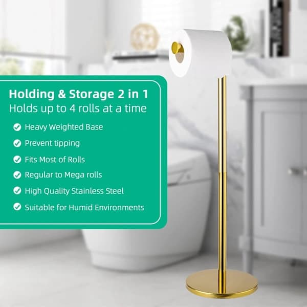 Toiletpapirholder i rustfrit stål, 5 ruller med tung base, rustfri, 15x56cm, Guld