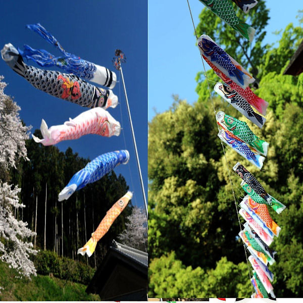 XJ-Bluelover 1 Set 5 st Japansk flaggkarp Karp Bannires Windsock Sailfish Koinobori Vent Streamer Flerfärgad fisk (YJD)