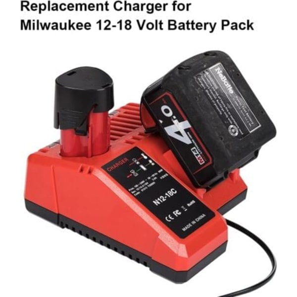 M12-18C Hurtiglader Erstatning for Milwaukee M12 M14 M18 12V-18V Lithium-ION Batteri 48-11-1840 48-11-1850 48-11-2401 48-11-1890 48-59-1812 48-11-