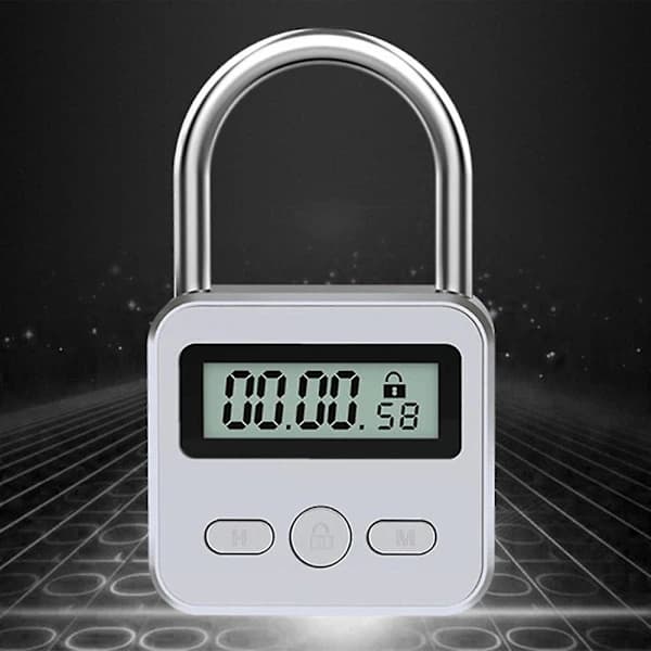 Metalltimerlås LCD-skärm Multifunktionell Elektronisk Tid 99 Timmar Max Timer USB Uppladdningsbart Timerhänglås Silver