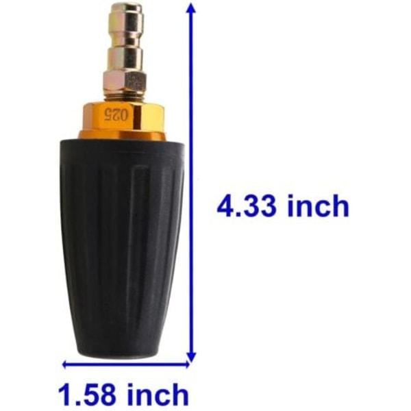 Turbosuutin painepesuriin, pyörivä turbosuutin, 5 suihkusuuttimen kärjellä, aukko 2,5, 2500 PSI, 1/4 tuumaa, 6 kpl pakkaus