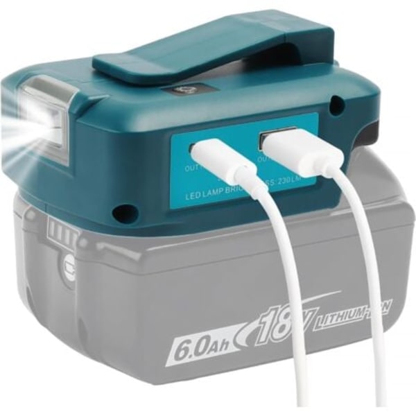ADP05 Virtapankkisovitin, työvalosovitin Makita 14.4V ja 18V akuille, USB-latausportilla, DC-portilla (vain sovitin)
