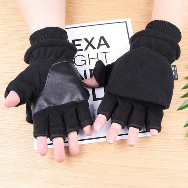 Warm Fleece Mittens with Texting Function, Foldable Tops for Photography, Running, Convertible Mittens Blue