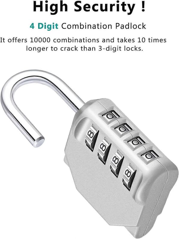 Combination Padlock, 4-Digit Coded Padlock, Gym Lock, School Locker Lock, Weatherproof Outdoor Combination Lock (Black) Silver