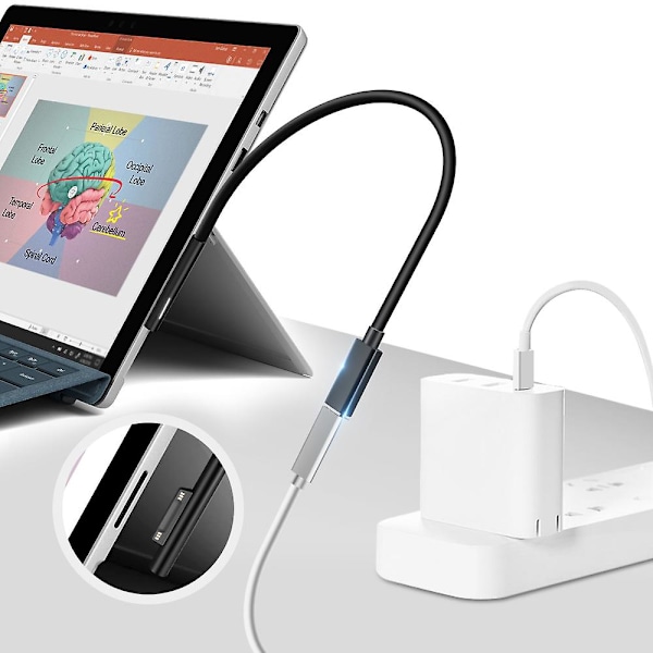 XJ-Usb Typ C Pd 15V Strömomvandlare Laddningskabel För Surface Pro 7/6/5/4/3/go/book Laptop 1/2