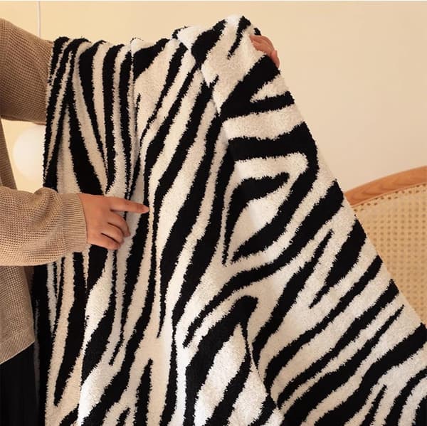 Zebraprint Fleecetæppe, Blødt Varmt Polyestertæppe Til Sofa, Seng, Kontor, Rejser Og Picnics, Sort Og Hvid, 130 x 160 cm
