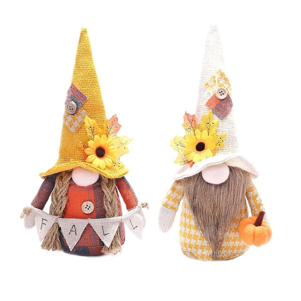 2 stk Efterårsnisse Autumn Gnomes Plys med Solsikke Lønneblad Hat Håndlavet Hjem Thanksgiving Day Gi