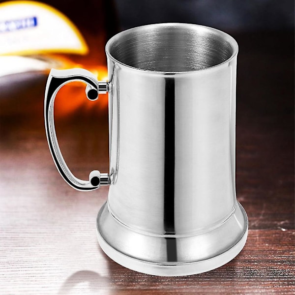 XJ-Tankard Stein Dobbeltvegg Rustfritt Stål Ølkopp Frokostmelkekrus Med Håndtak Kaffekopp 560 (YJD)