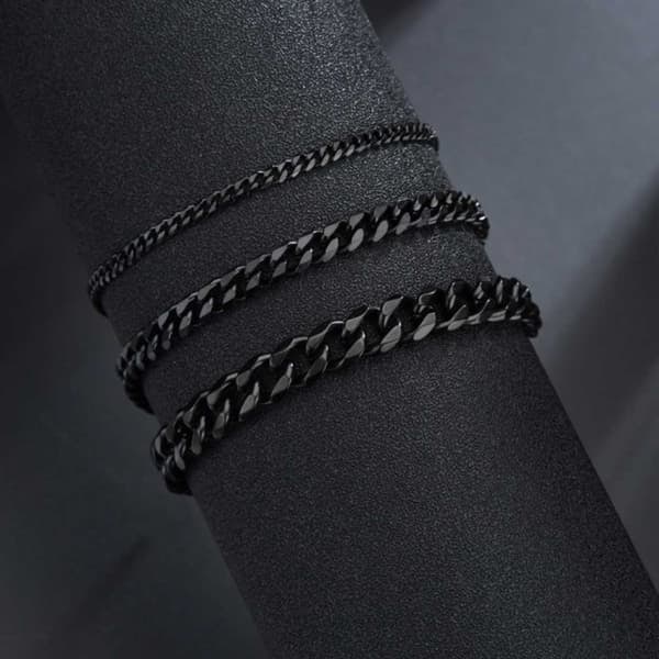 XJ-Justerbart Panserkjede Armbånd Svart Kjede 7mm