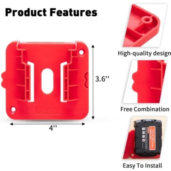 Batteriholder til Milwaukee M18 18 V batterier, vægmonteret holder til arbejdsbilreol, værktøjskasse, 10-pak
