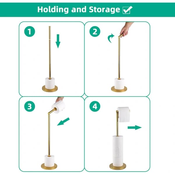 Toalettpapirholder i rustfritt stål, 5 ruller med tung base, rustsikker, 15x56cm, Gull