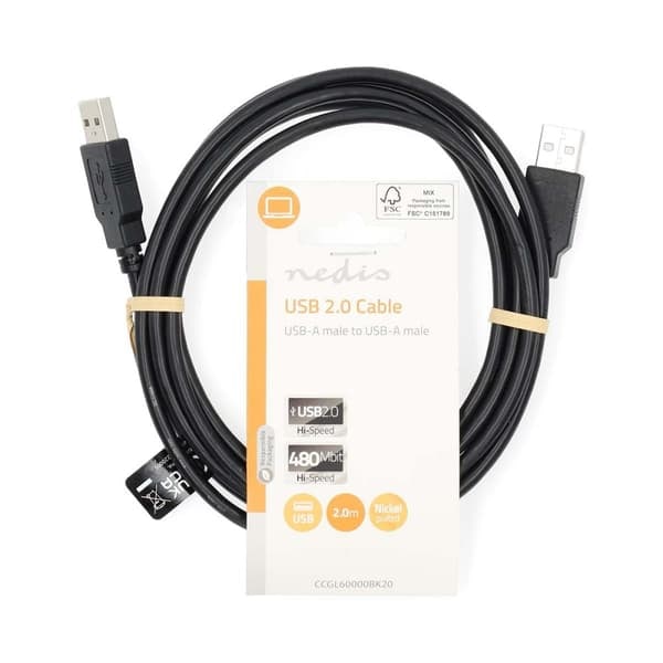 XJ-USB-kabel | USB 2.0 | USB-A Han | USB-A Han | 480 Mbps | Nikkelbelagt | 2.00 m | Rund | PVC | Sort | Label
