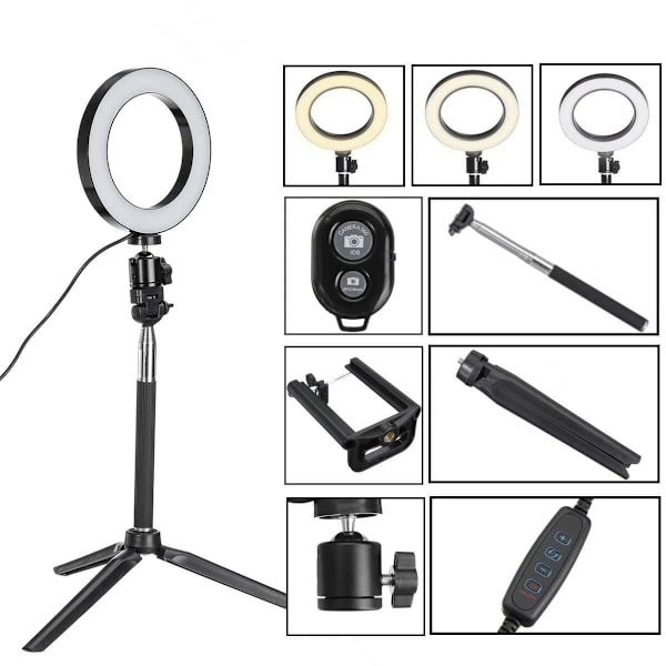 XJ-Selfie lampe / Ring light (20 cm) og stativ