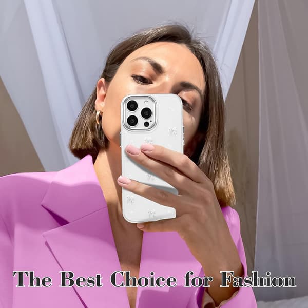 Compatible with iPhone 14 Pro, Bling Glitter 3D Bow Phone Case Cute Glittery Crystal Clear Bow Slim Soft Durable Protective Cover White Whit White iPhone 14 Pro