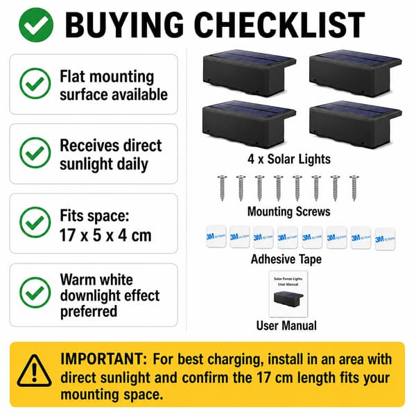 Sæt med 4 Solar Hegnslamper, Varme LED Vandtætte Dækslamper, Sort light (warm light) Four packs
