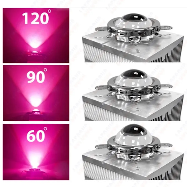 60 90 120 Grader LED-Lins Optiskt Glas 44mm 50mm 57mm + Reflektor Kollimator + Fast Fäste För 10W 20W 30W 50W 100W COB-Chip
