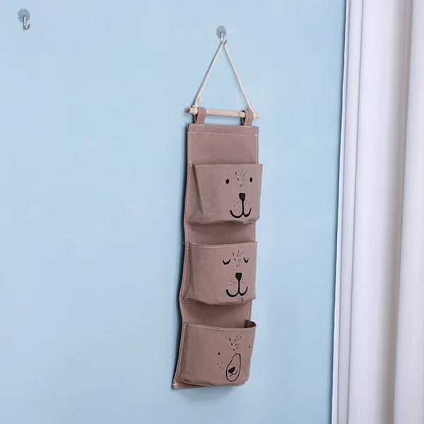 XJ-Hængende opbevaringspose 3 lommer Vandtæt hængende organizer til sovesal stue badeværelse hjem stof væg garderobe organizer