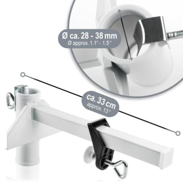 Parasolfod i metal - Balkonholder til parasoller - Paraplyholder til brede balkonrækværk (28mm-38mm)