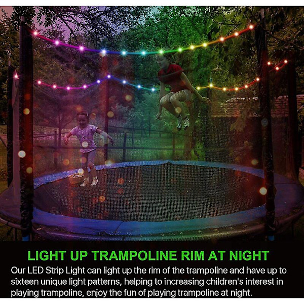 LED-trampolinbelysning, fjärrkontroll LED-lampa för trampolin, 16 färger som du kan ändra själv, vattentät, superenkel för utomhusbruk på natten