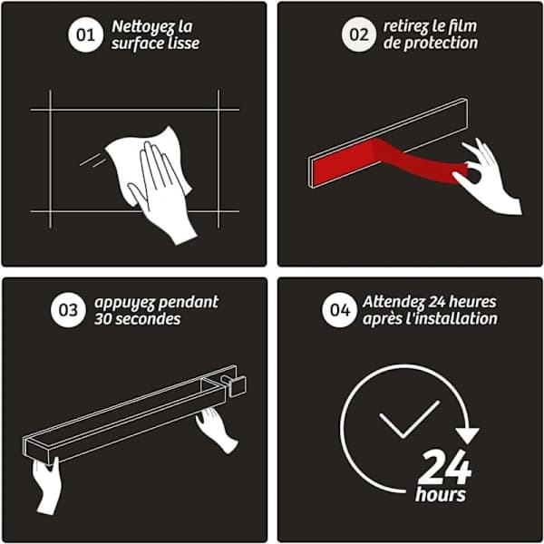 Håndklædeholder Uden Boring - 40 cm - med Krog - Rustfrit Stål - Fast Fixering - Hurtig Montering (Sølv)